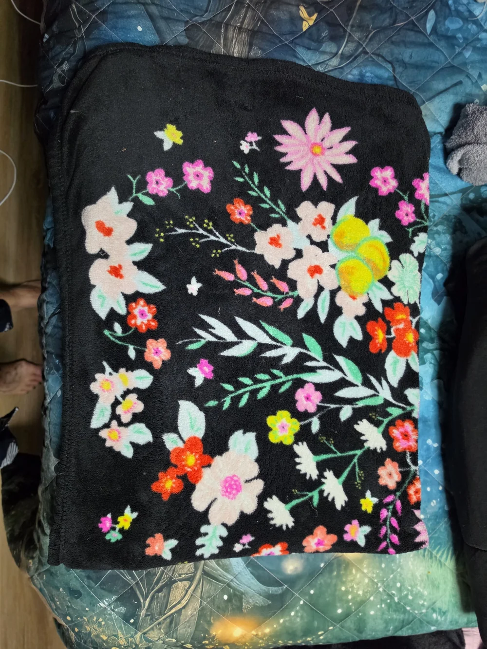 Vera Bradley Black Plush with Yellow, Green and Orange Floral Accents